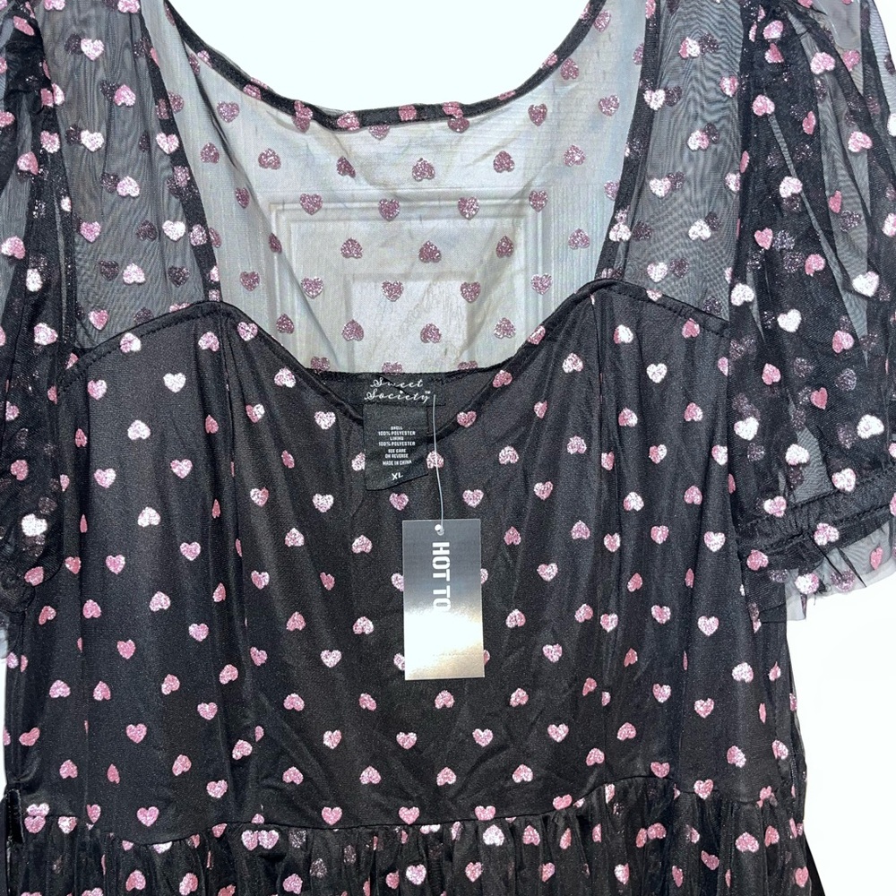 NWT Sweet Society Hot Topic Black Dress with Pink Hearts XL - Picture 2 of 4